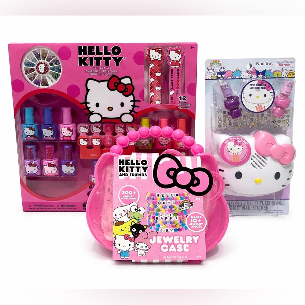 Hello Kitty Kids Beauty Gift Set Nail Dryer Nail Polish Kit Jewelry Case Bundle